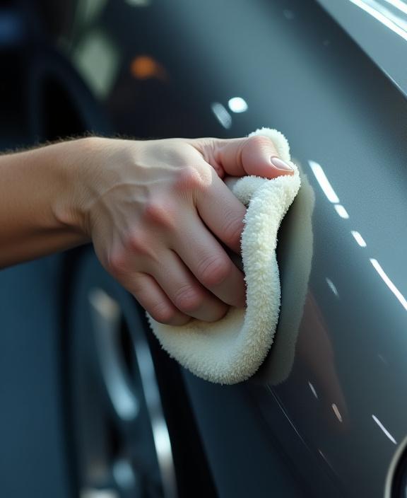 Mano di un detailer che lucida con cura una finitura cromata.